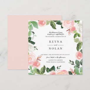 Rosa Petal Greenery Ram bröllopsinbjudan Inbjudningar