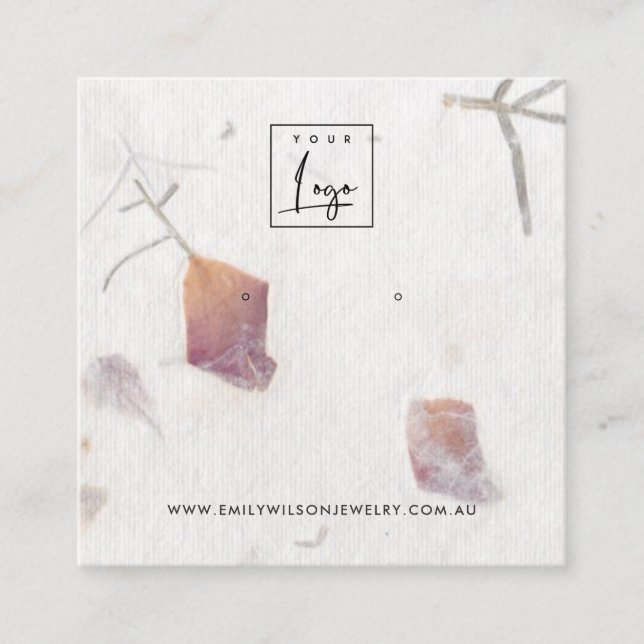 ROSA PETAL HANDMADE PAPPER STUD EARRING VISNING FYRKANTIGT VISITKORT (Framsida)