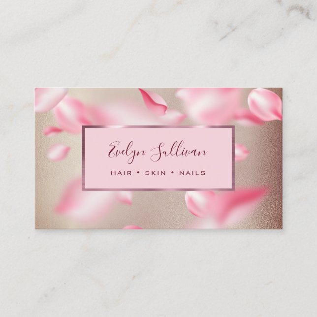 Rosa Petals Faux Foil-affärskortet Visitkort (Framsida)