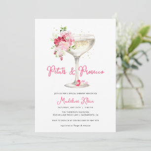 Rosa Petals och Prosecco Inbjudningskort för möhip