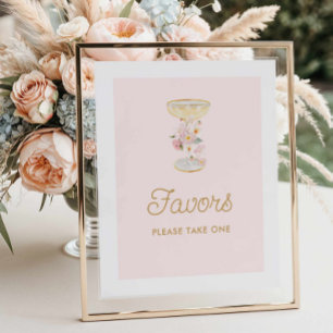 Rosa Petals och Prosecco Möhippa Favors Sign Poster