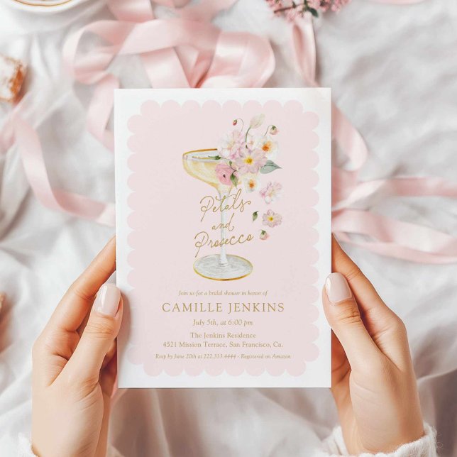 Rosa Petals och Prosecco Summer Inbjudningar (Pink Petals and Prosecco Bridal Shower Invite)