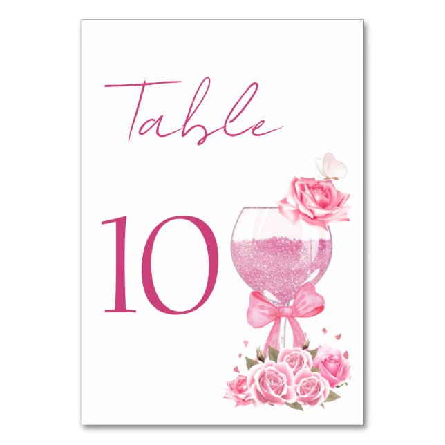 Rosa Petals & Prosecco Möhippa Bord Card Bordsnummer (Framsidan)