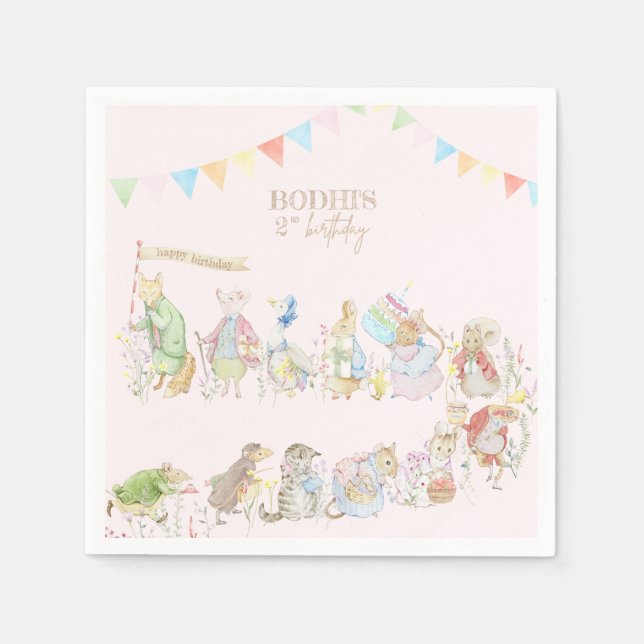 Rosa Peter på Kaninens första födelsedag Pappersservett (Framsidan)