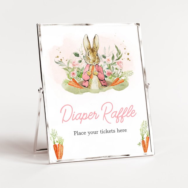 Rosa Peter Rabbit Baby Shower Diaper Raffle Poster (A Little Bunny Spring Baby Shower Diaper Raffle Sign)