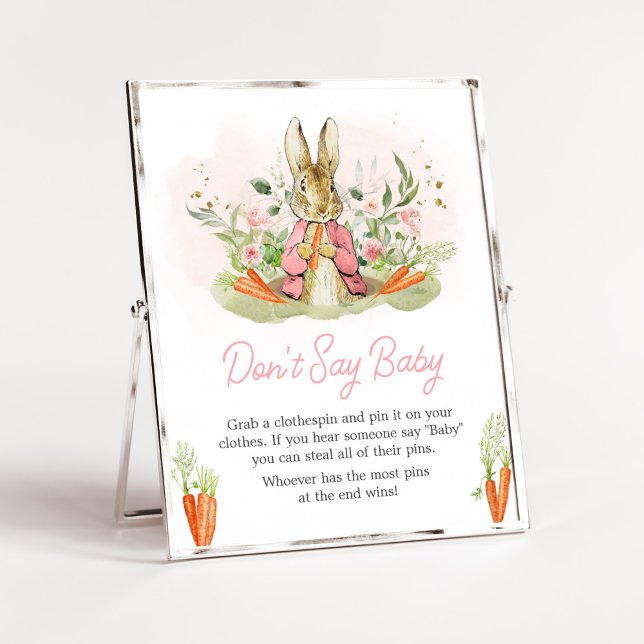 Rosa Peter Rabbit Baby Shower Säg inte Baby Poster (A Little Bunny Spring Baby Shower Don't Say Baby Sign)