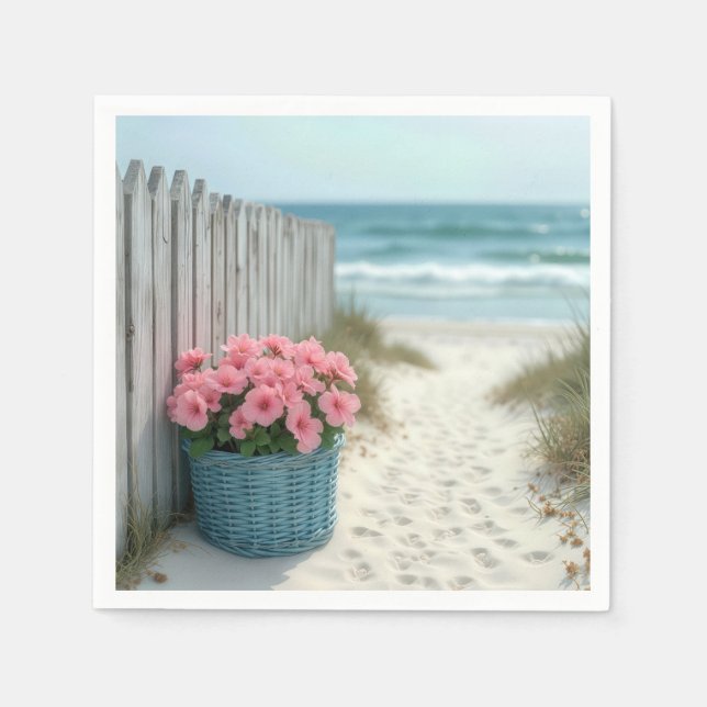 Rosa Petunia Beach Basket Pappersservett (Framsidan)