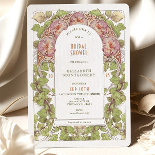 Rosa Petunia Bröllopsdusch Art Nouveau Deco Inbjudningar