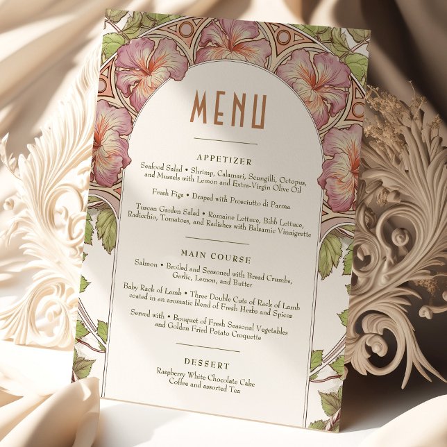 Rosa Petunia Menu Bröllop Vintage Art nouveau Inbjudningar (Skapare uppladdad)