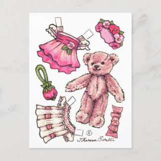 Rosa Petunia Nalle Papper Doll Sött vykort