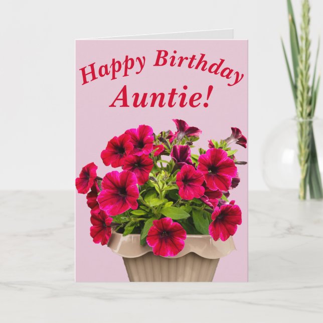 Rosa Petunias Blommigt Birthday Card for Auntie Kort (Framsida)