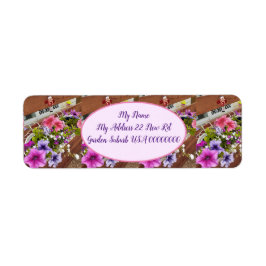 Rosa Petunias Lila Flower Blommigt Cottage Garden Returadress Etikett