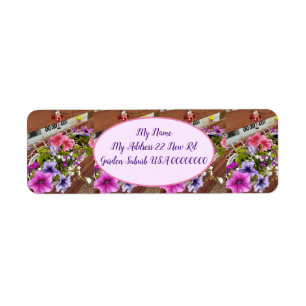 Rosa Petunias Lila Flower Blommigt Cottage Garden Returadress Etikett