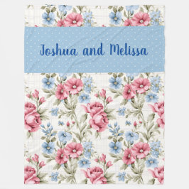 Rosa Petunias och Himmel Blue Daisy - Polka dots Fleecefilt