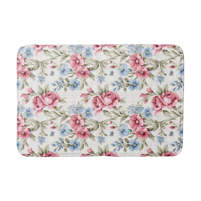 Rosa Petunias och Himmel Blue Daisys Badrumsmatta (Framsidan)