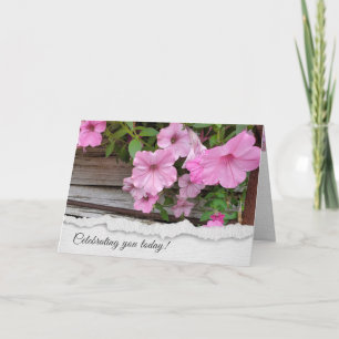 Rosa Petunias på Barn Wood Birthday Kort