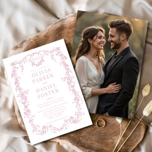 Rosa Photo Blommigt Victorian Fransk Bröllop Inbjudningar