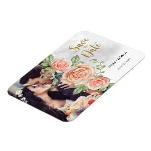 Rosa Photo Bröllop spara datum Magnet