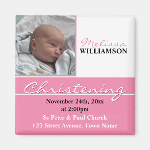 Rosa Photo Christening eller Baptism-inbjudan Magnet