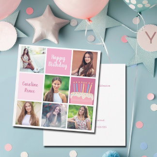 Rosa Photo Collage Anpassningsbar Kvinnors Födelse Inbjudningar