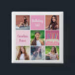 Rosa Photo Collage Anpassningsbar Kvinnors Födelse Knapp<br><div class="desc">Söt anpassningsbar Knapp för kvinnors födelsedagsfest med en 6-fotomall för en ung kvinna eller tonåring med namn på de söta rosorna bredvid en vacker födelsedagskalas. Personlig Grattis på födelsedagen-knappar.</div>
