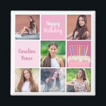 Rosa Photo Collage Anpassningsbar Kvinnors Födelse Magnet<br><div class="desc">Söt anpassningsbar kvinnors födelsedagsfest föredrar magneter med en 6-fotomallkollage av en ung kvinna eller tonårsflicka med namn på de söta rosorna bredvid en vacker födelsekaka. Personlig Grattis på födelsedagen magnet.</div>