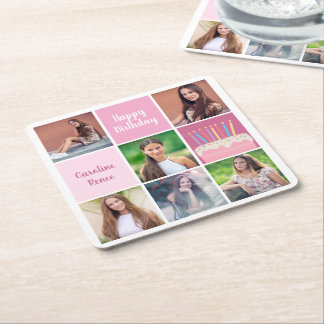 Rosa Photo Collage Anpassningsbar Kvinnors Födelse Underlägg Papper Kvadrat