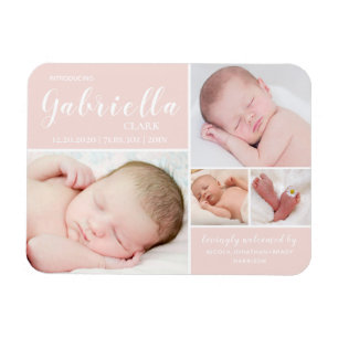 Rosa Photo Collage Flicka Birth Notice Magnet