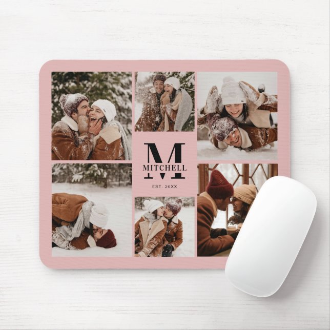 Rosa Photo Collage Personlig Monogram Gift Musmatta (Med mus)