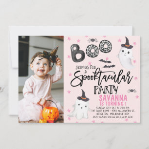 Rosa Photo Ghost Spooktacular Halloween Birthday Inbjudningar