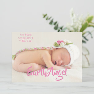 Rosa Photo Girl Earth Angel Birth Announcement Meddelande