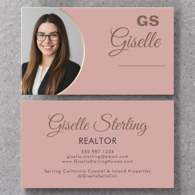  Rosa Photo Monogram Realtor Luxury Visitkort (Skapare uppladdad)