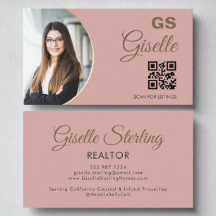 Rosa Photo Monogram Realtor QR-kod Visitkort