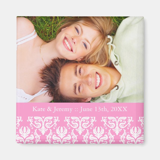 Rosa Photo Save Date Bröllop Magnet (Framsidan)