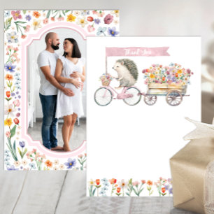 Rosa Photo Tack - Blommigt Hedgehog Baby Shower Kort