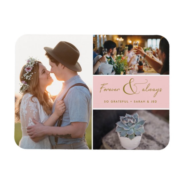 Rosa Photo Tack Collage For & Always Magnet (Horisontell)