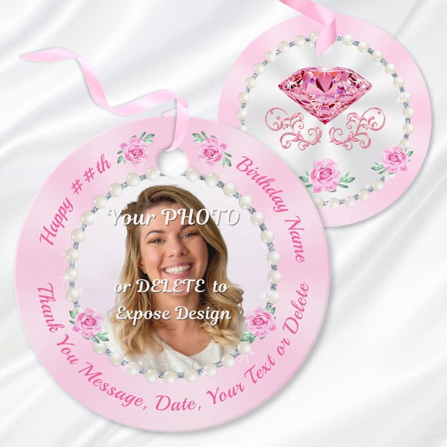 Rosa PHOTO, Tack för Märkre för födelsetjänst Gåvor Etiketter (Birthday party favor tags. Personalized Favor Tags. Pink Gift Tags. Thank you tags for party favors.)