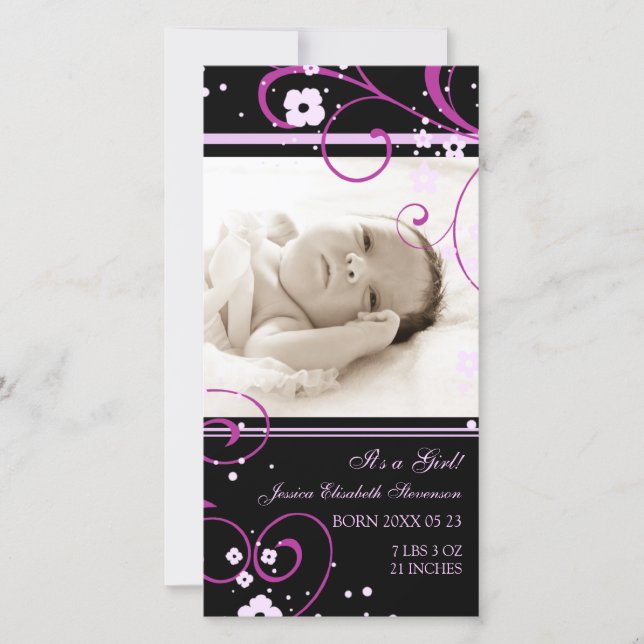 Rosa Photo Template Nyfödd bebis Birth Notice Meddelande (Framsida)