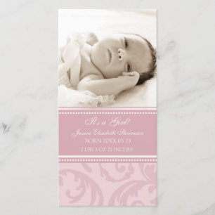 Rosa Photo Template Nyfödd bebis Birth Notice Meddelande