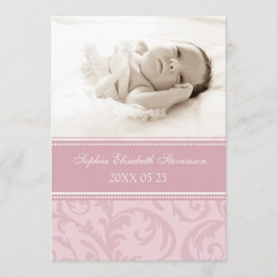 Rosa Photo Template Nyfödd bebis Birth Notice Meddelande
