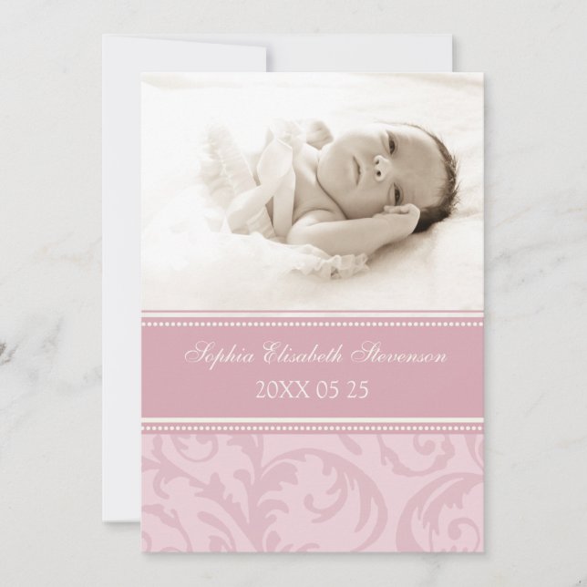 Rosa Photo Template Nyfödd bebis Birth Notice Meddelande (Framsida)