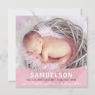 Rosa PHOTO vid Lear Flicka Birth Notice Meddelande