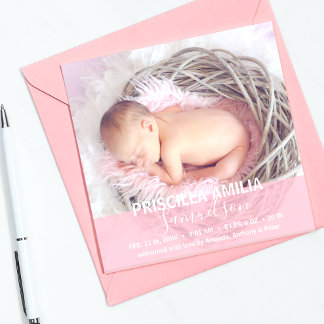Rosa PHOTO vid Lear Flicka Birth Notice Meddelande