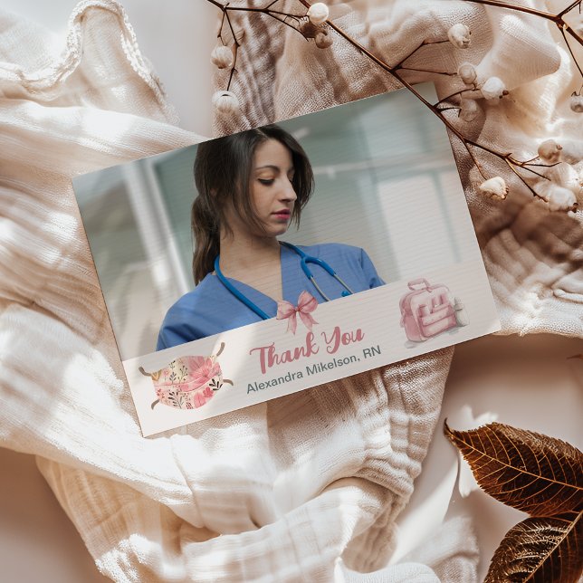 Rosa Photo Watercolor Nursing School Student Tack Kort (Skapare uppladdad)