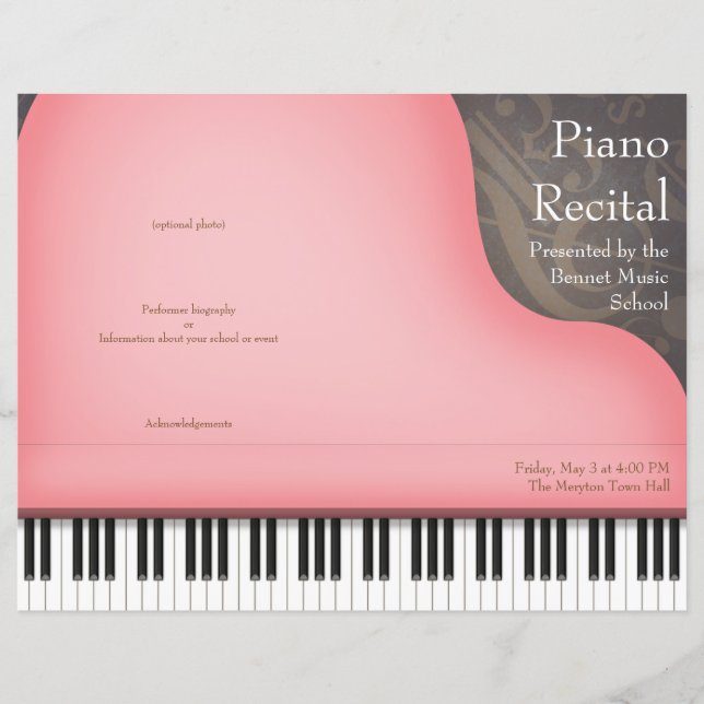 Rosa Piano Foldat Piano- eller Vocal Skäl-programm (Framsida)