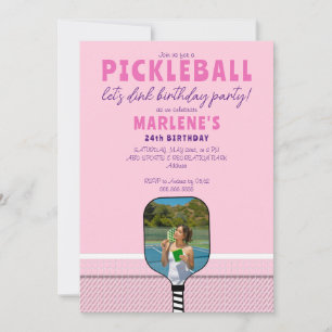 Rosa Pickleball Paddle Photo Dink Födelsedagsfest Inbjudningar