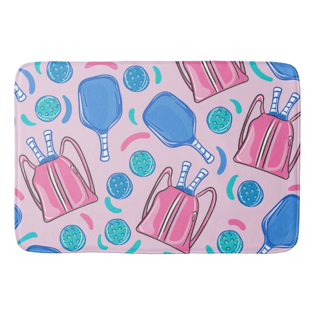 Rosa Pickleball Paddles och Bollar Badrumsmatta (Framsidan)