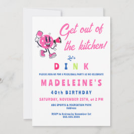 Rosa Pickleball Party Tecknad Sports Birthag Inbjudningar