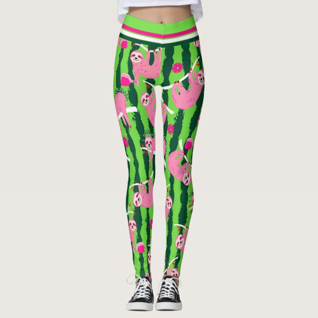 Rosa pickleball slottar 🦥 leggings (Framsida)