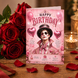 Rosa Pierrot Clown Födelsedagskort Romantisk Vinta Kort